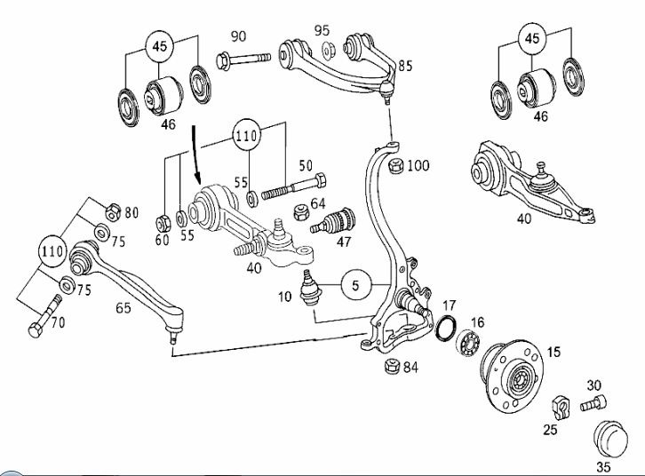 Схема передней подвески мерседес w220