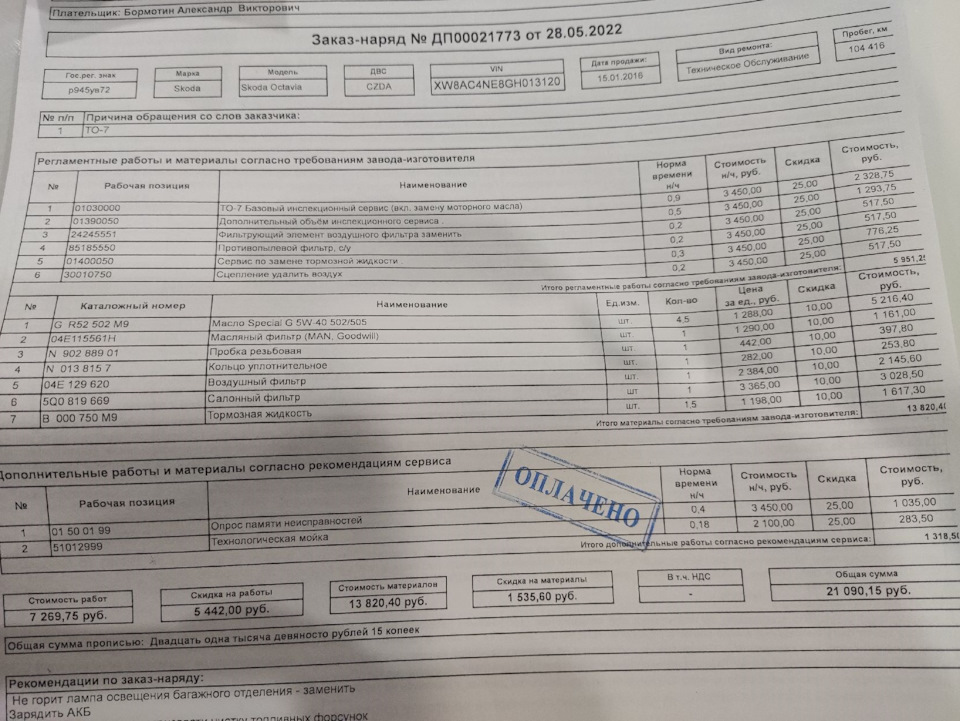 Запчасти на фото: 90288901, 04E129620, 04E115561H, B000750M9, 302850. Фото в бортжурнале Skoda Octavia A7 Mk3