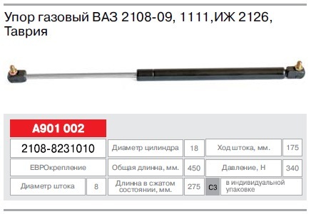 Газлифт багажника ваз 2108