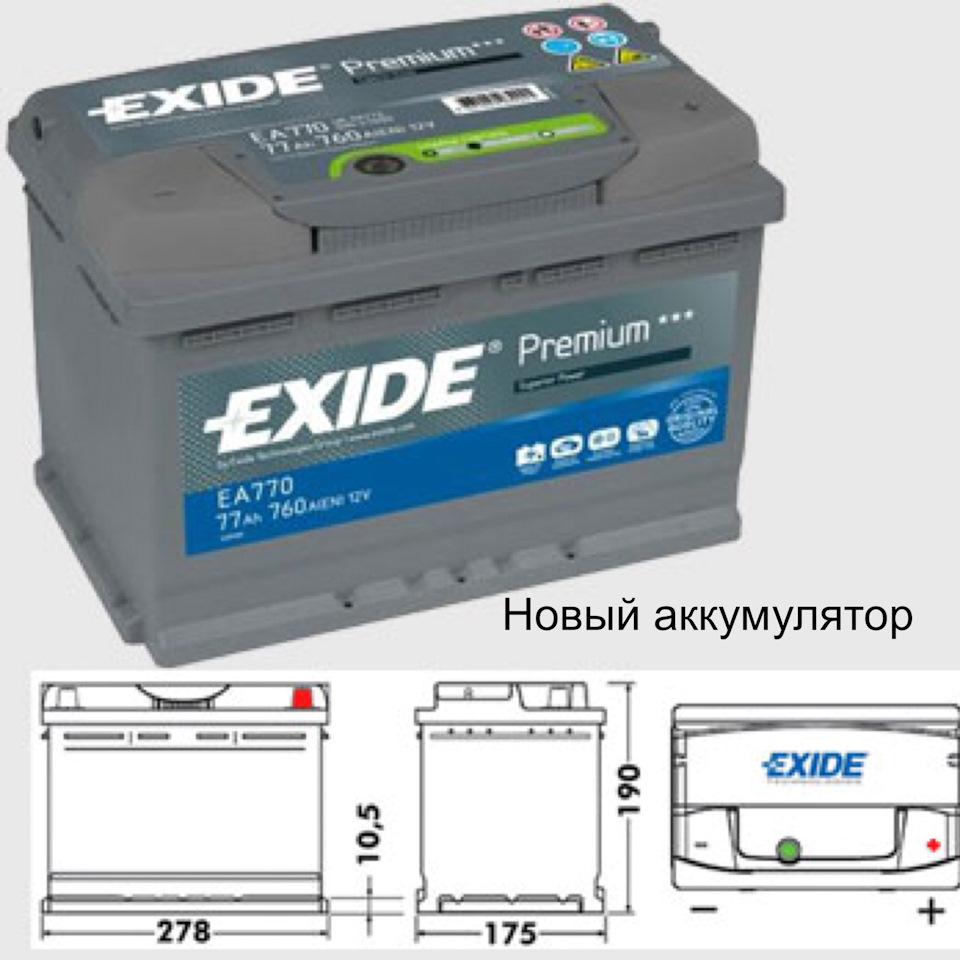 Exide аккумуляторы как снять крышку Замена аккумулятора (Exide Premium 770 77Ah 760A) - Volkswagen Passat B6, 2 л, 2