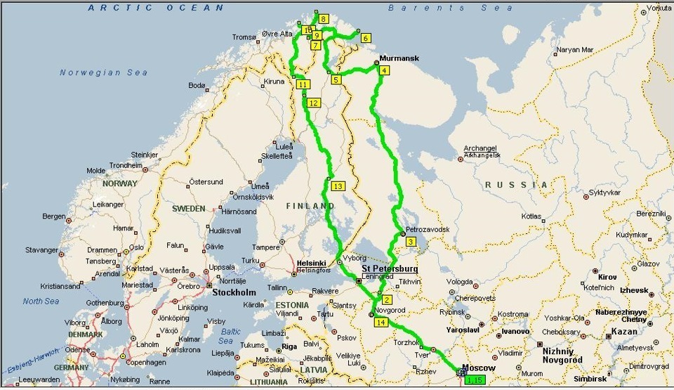 Карта от питера до мурманска на машине