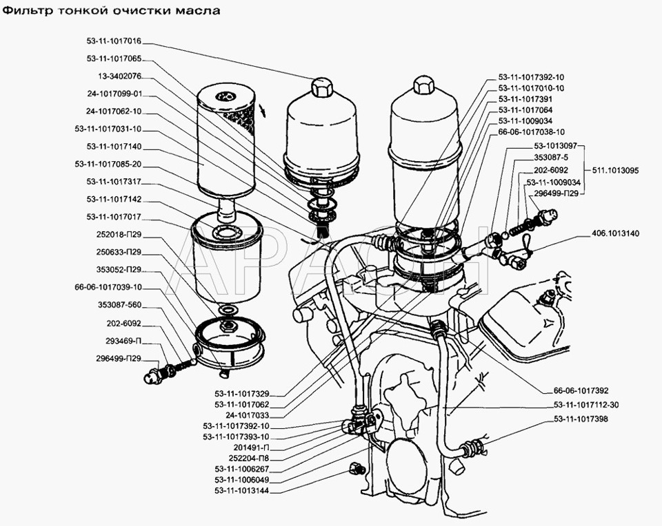 Схема масляный фильтр газ 53 схема