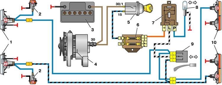 Реле поворотников ваз схема подключения