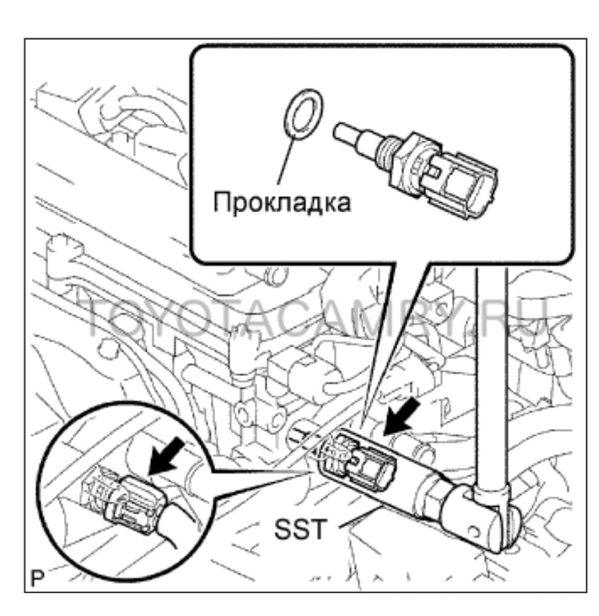 Расположение датчика температуры охлаждающей жидкости