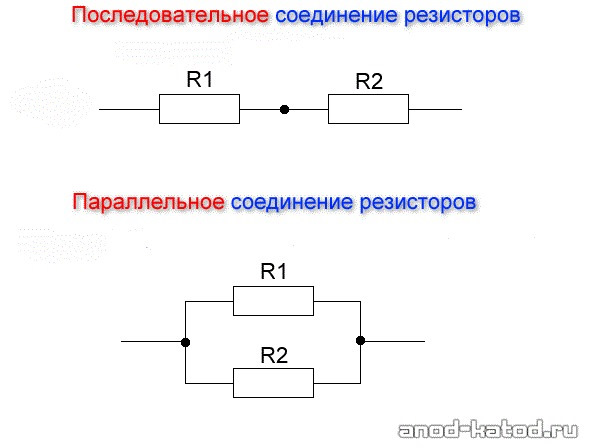 Как получить нужное сопротивление. Сопротивление на параллельном соединении на 2 резистора. Последовательное соединение 2 резисторов. Схема последовательного соединения 2 резисторов. Параллельное соединение 3 резисторов схема.