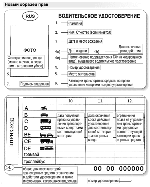 Таблица ву. Обозначения на водительских правах нового образца.