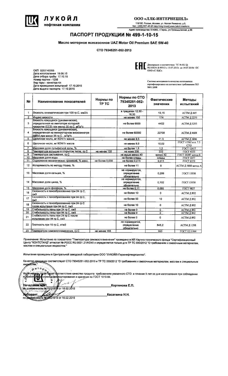 Уаз мотор ойл премиум 5w40 артикул