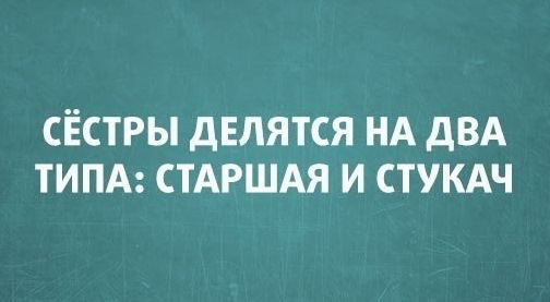 Сестра делит. Сестры делятся на два типа старшая и стукач. Дети делятся на два типа старшая и стукач. Старший и стукач. Сестры делятся на 2 типа старшая т стукач.