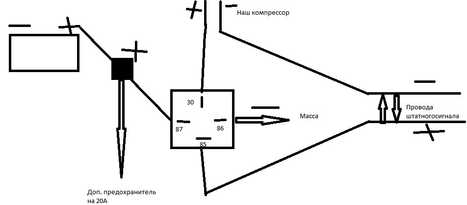 Схема подключения трехрожкового воздушного сигнала