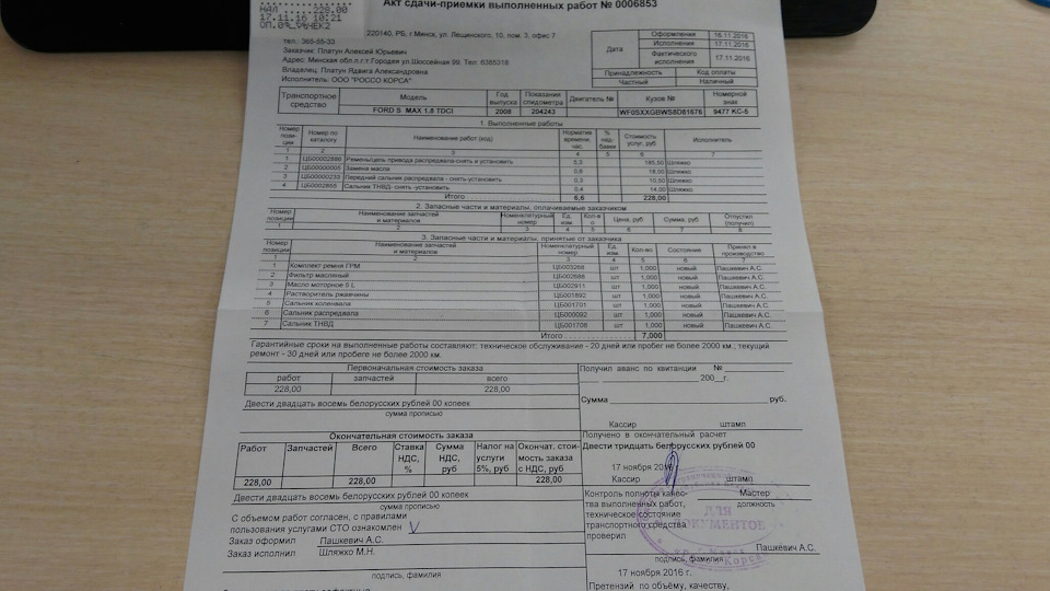 это актуальный прайс по работам — Ford S-Max (1G)