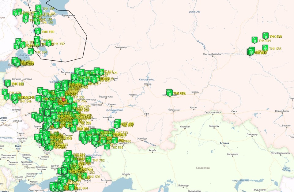 Карта заправок е100 в россии на карте