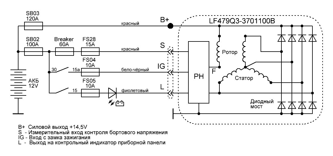 Схема регулятора напряжения генератора denso