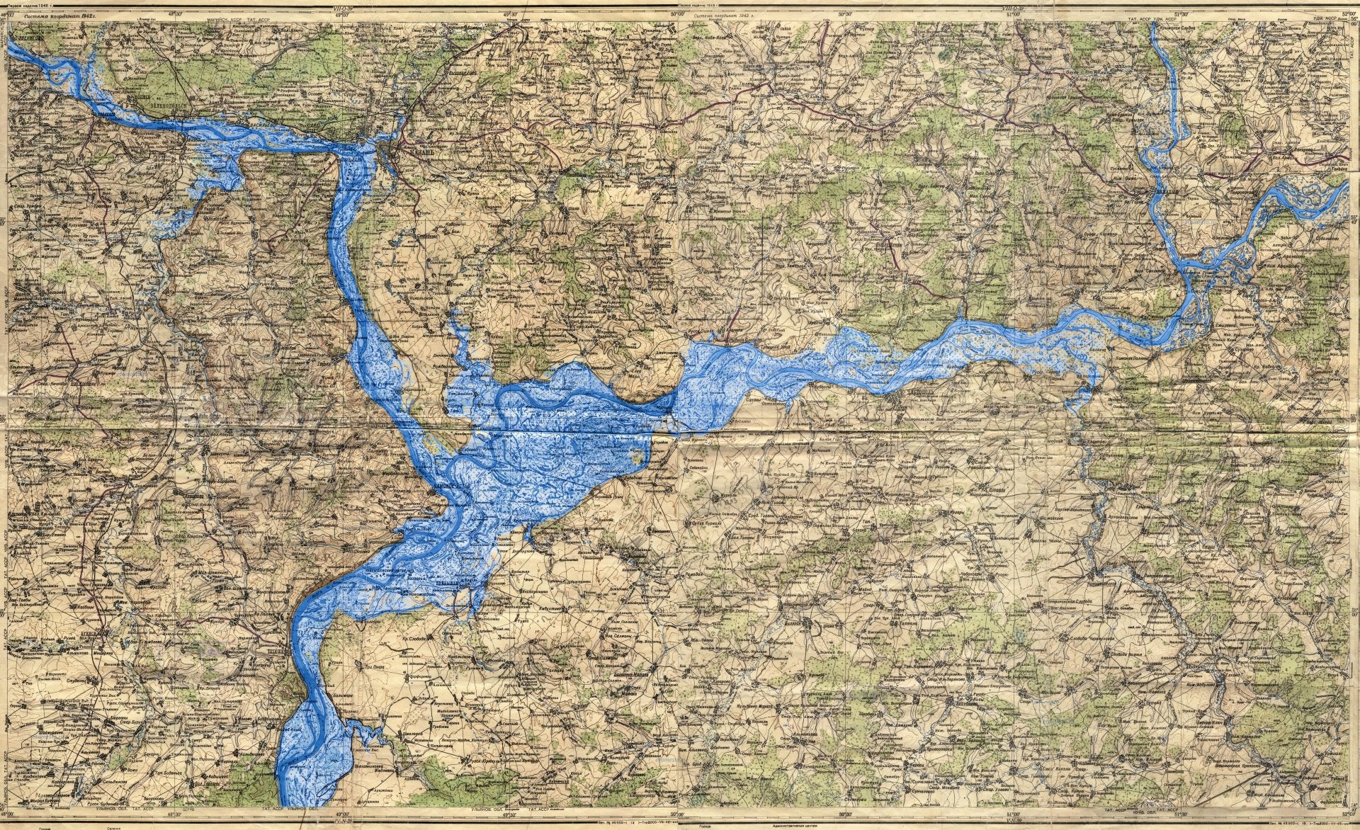 Карта реки Волга до затопления Куйбышевского водохранилища