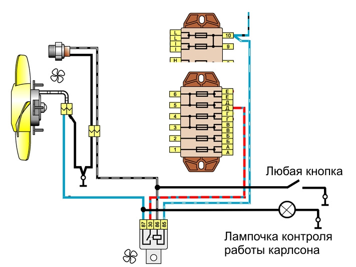 Ваз 2105 схема включения вентилятора охлаждения