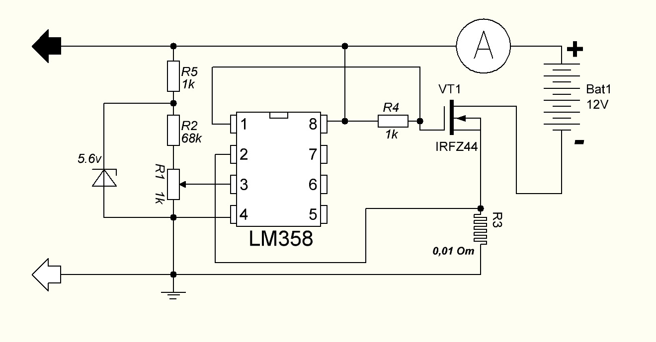 Схема ограничения тока для зарядки аккумулятора