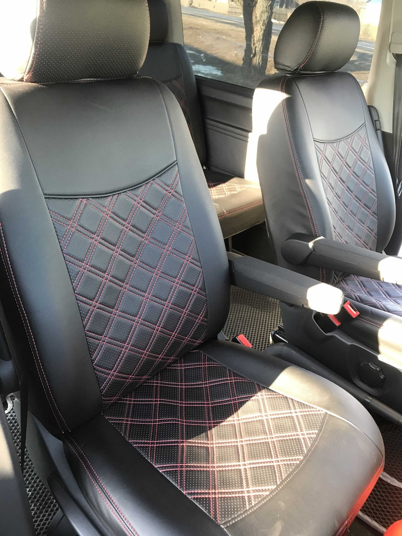 Установка чехлов из Экокожи с ромбиком ! — Volkswagen Caravelle (T6), 2 ...