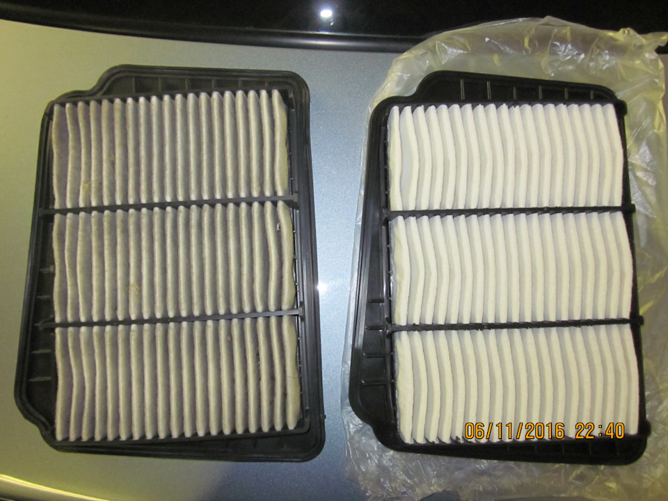 Слева Б/Ушный воздухофильтр, справа новый. — Daewoo Gentra