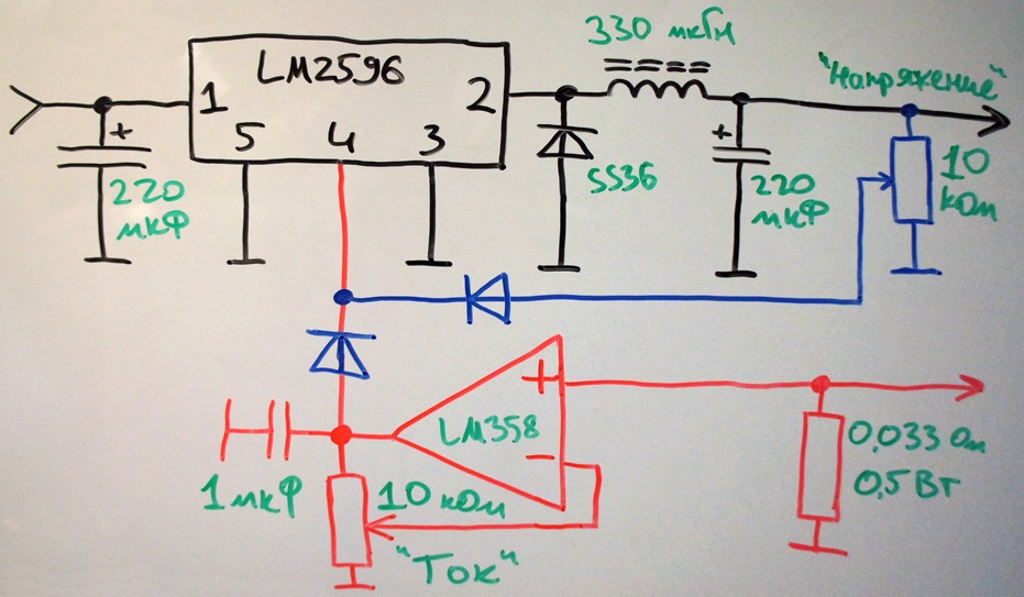 Lm2596 схема с регулировкой напряжения и тока