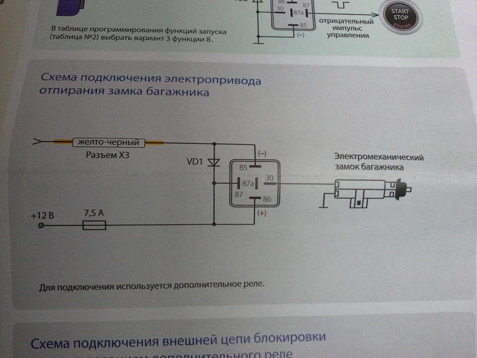 Схема подключения электрозамка багажника