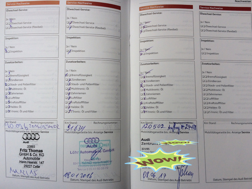 Fertig! Inspektion 120 000 km. DE — Audi A4 (B8), 2 л, 2013 года плановое ТО DRIVE2