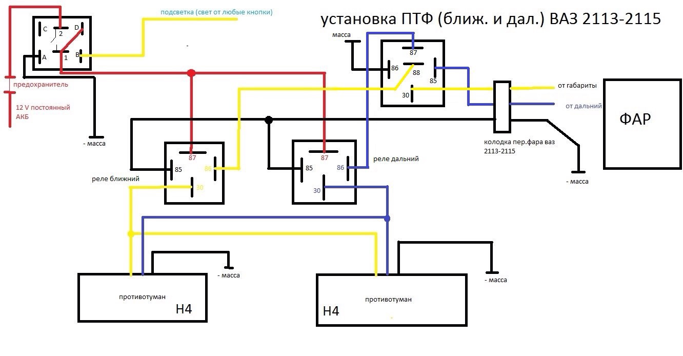 Подключение кнопки противотуманных фар ваз