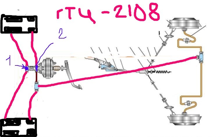 Схема тормозных трубок на ваз 2114