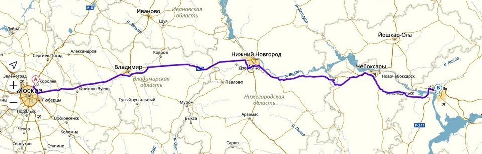 Карта казань москва на машине