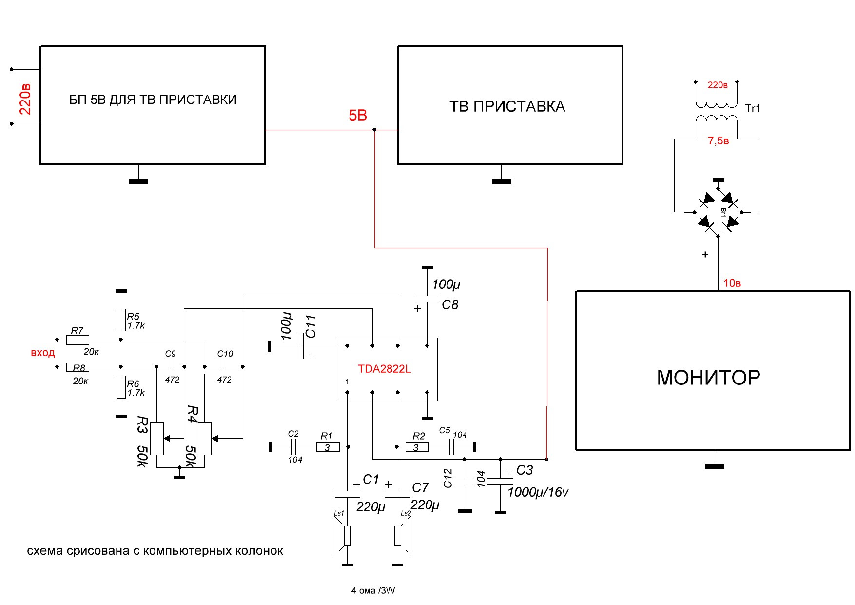 Схема компьютерной колонки. Самодельный ТВ адаптер. Колонки для компьютера своими руками схема. Нерабочея приставка теливизионаясамоделщик. Схема мини телевизоров в машину.