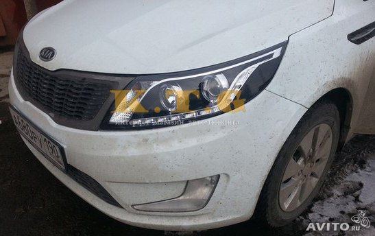 Фары Kia Rio 3 с дневными ходовыми огнями, черные, с корректором D2S/H7 ...