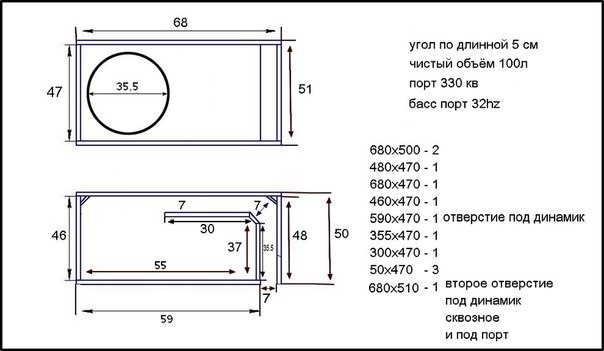 Размеры короба для сабвуфера 12 дюймов