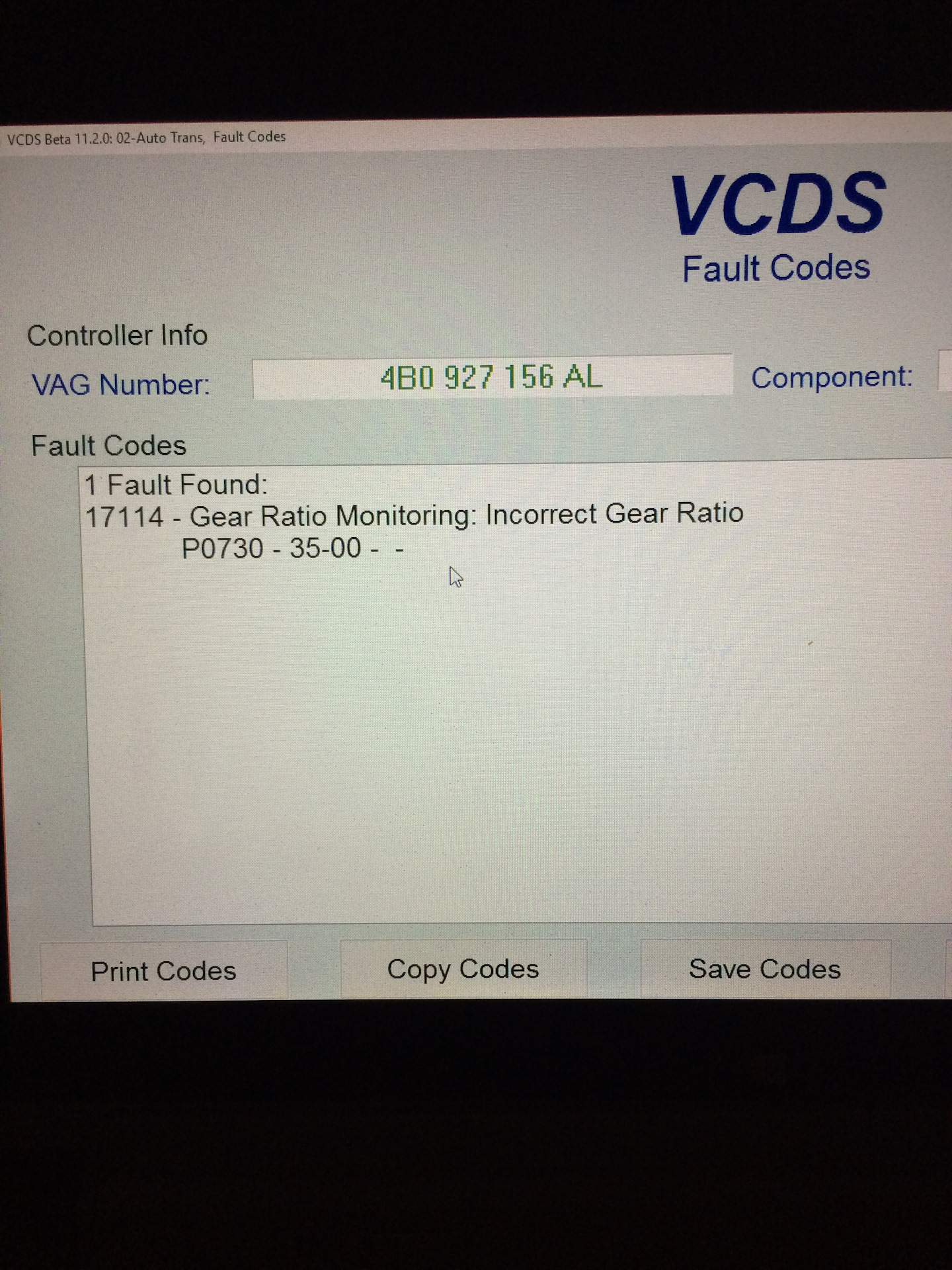 Vag fault code