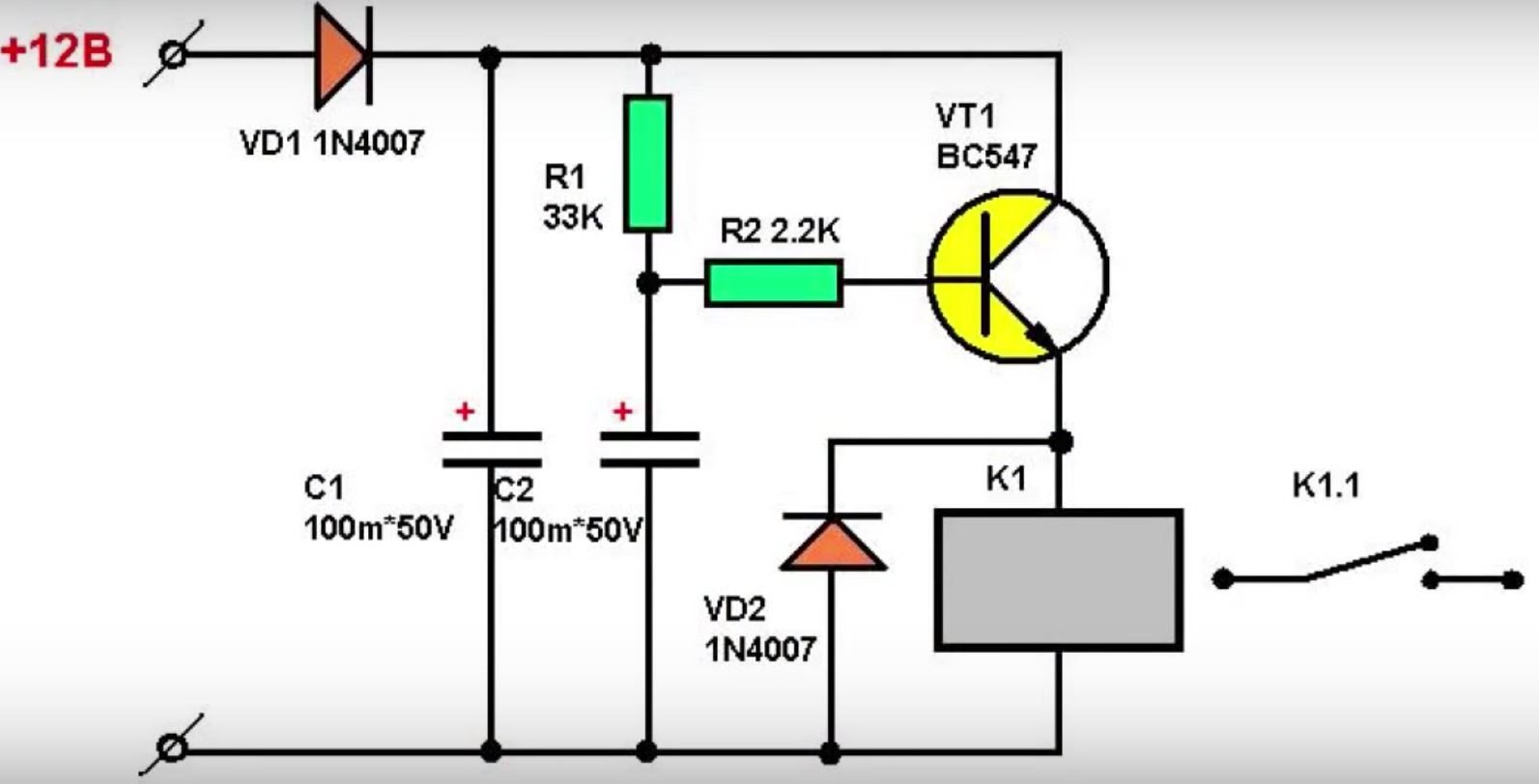 Реле задержки включения. Схема задержки включения реле на 12 вольт на транзисторе. Схема включения реле с задержкой включения 12 вольт. Реле задержки включения 12в схема подключения. Задержка включения реле 12в схема на транзисторах.