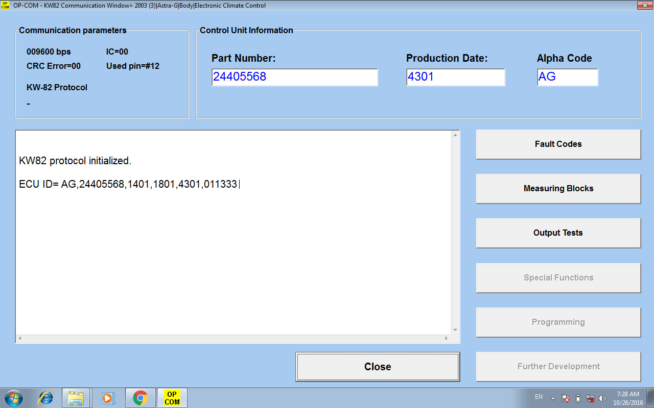 Close program. Протокол KW 82. Протокол KW 82 Elm. OPCOM регулировка климат контроля Opel Vectra c. Initialize ECU.