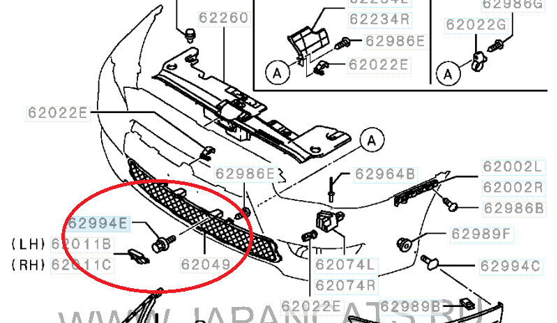 Клипсы переднего бампера дорестайл — Mitsubishi Lancer X, 2 л, 2007 ...