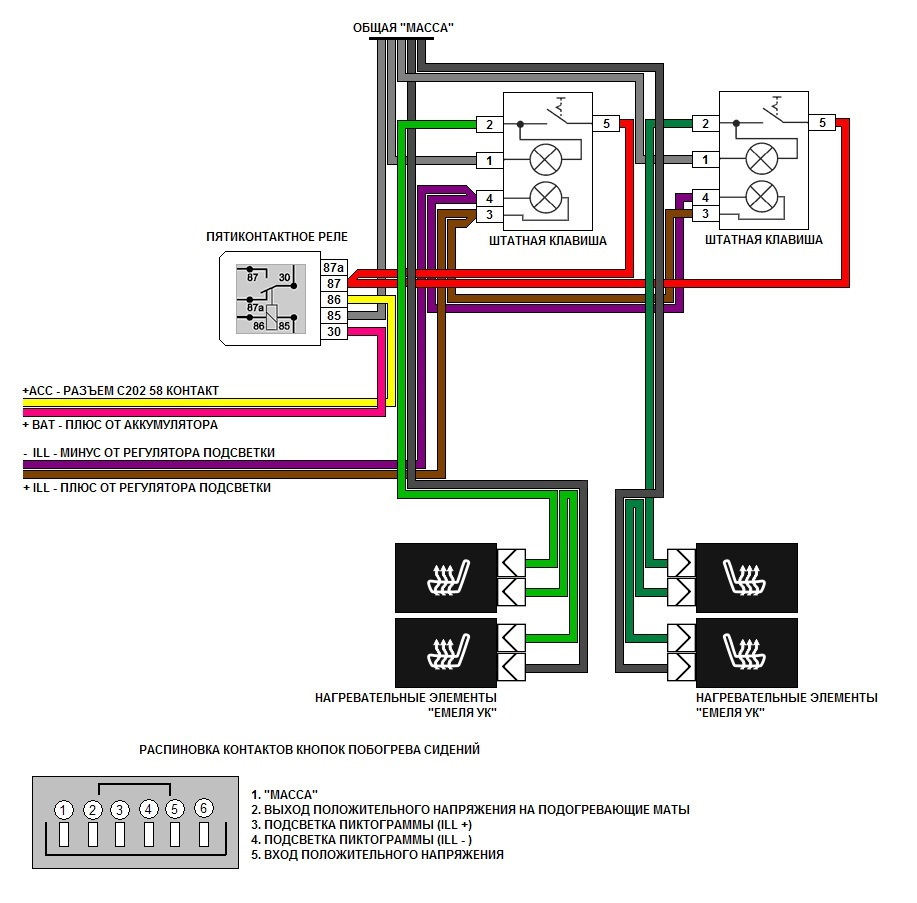Схема обогрева сидений нива шевроле подключения