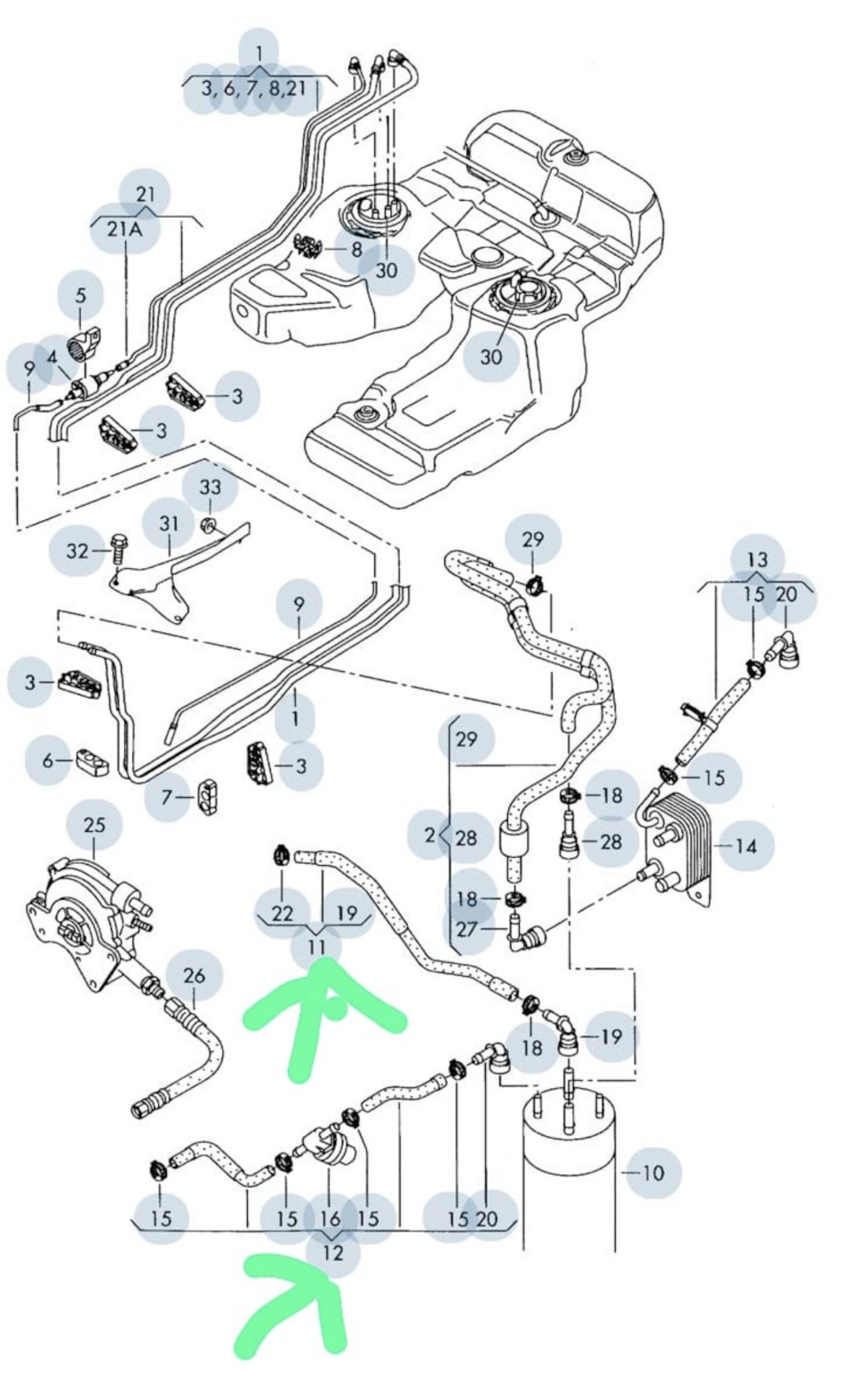 Вся галерея в то время у меня была забита подобными картинками со стрелочками и знаками вопросов, чтобы понять, что мы меняем и ничего не пропустить. — Volkswagen Touareg (1G)