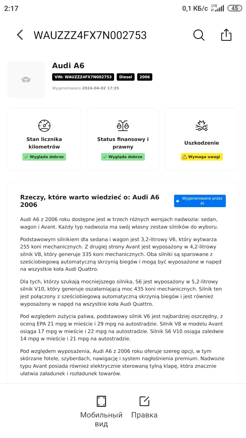 Помогите расшифровать VIN — Audi A6 (C6), 3 л, 2006 года | покупка машины |  DRIVE2