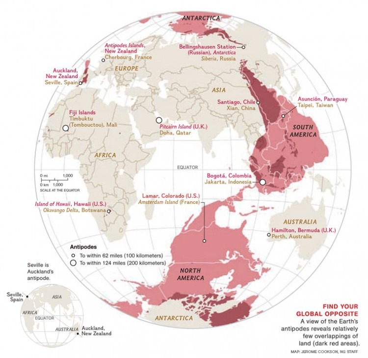 Карта противоположных точек земли