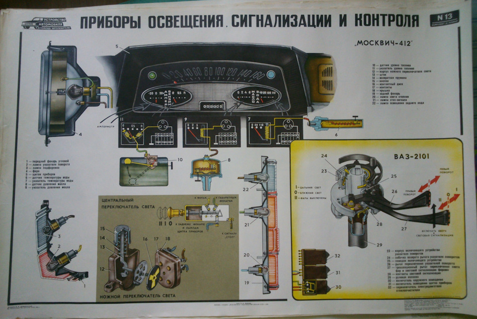 Переключатель света москвич 412 схема подключения