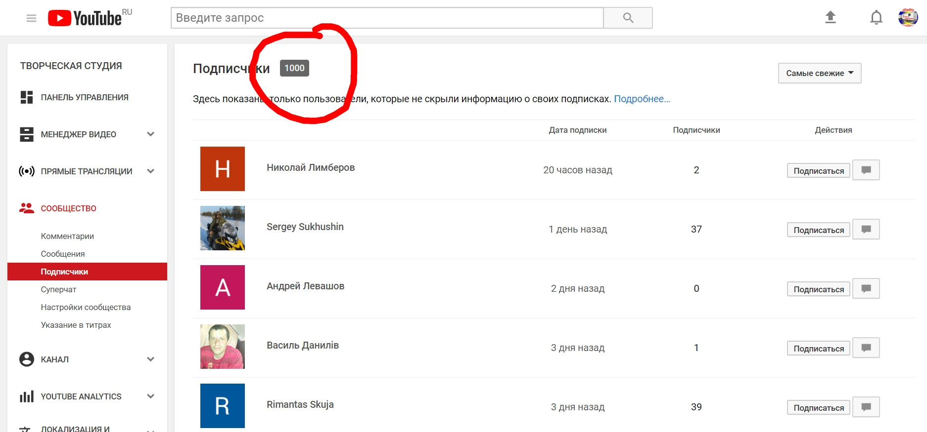 Почему исчезают подписки. Как узнать подписчиков на youtube. Ютуб канал подписчики.