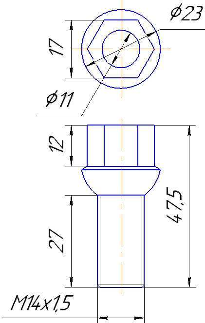 Чертеж колесного болта