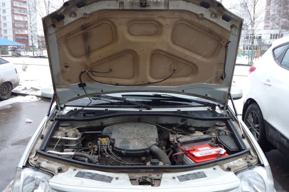 Газовые упоры на капот — Renault Logan (1G), 1,6 л, 2007 года | своими ...