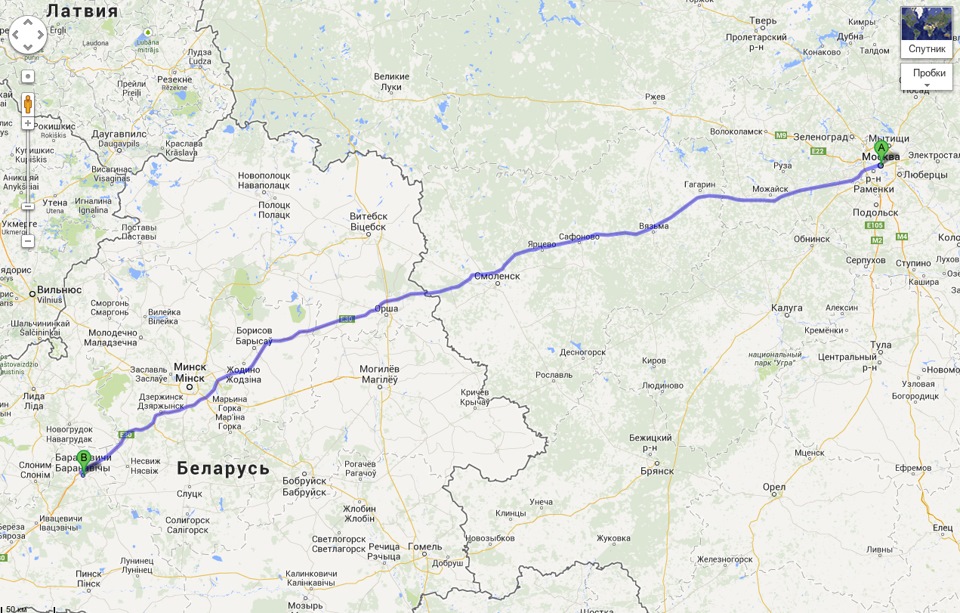 Карта от москвы до белоруссии на машине карта