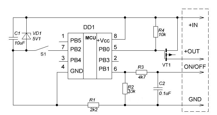 Часы на attiny13 схема