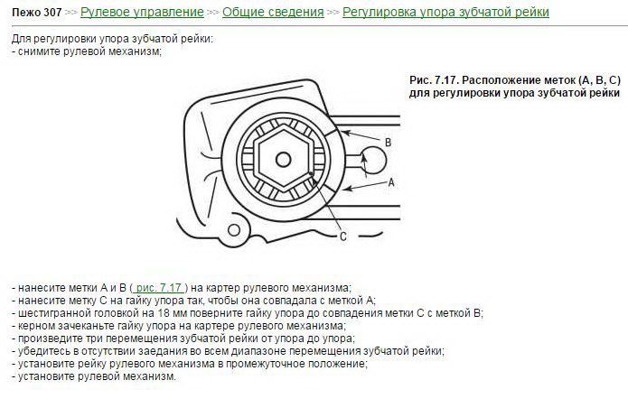 Как подтянуть рулевую рейку на пежо 308