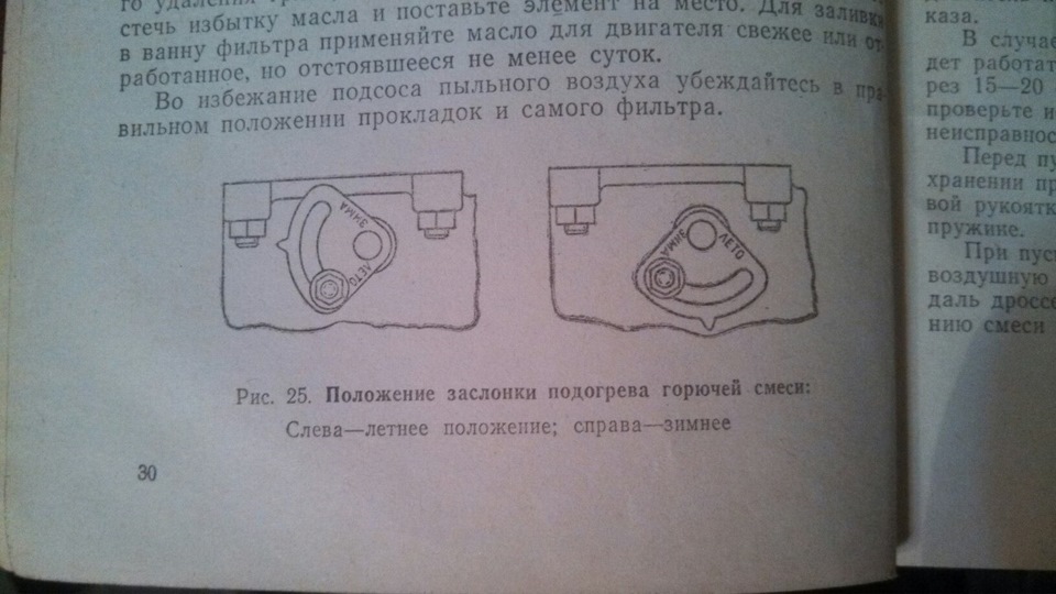 Положение заслонки на коллекторе уаз