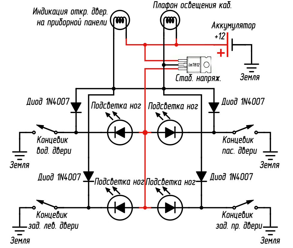 Схема подсветки. Схема подключения подсветки ног в автомобиле. Подсветка для ног схема. Реле включения сабвуфера.