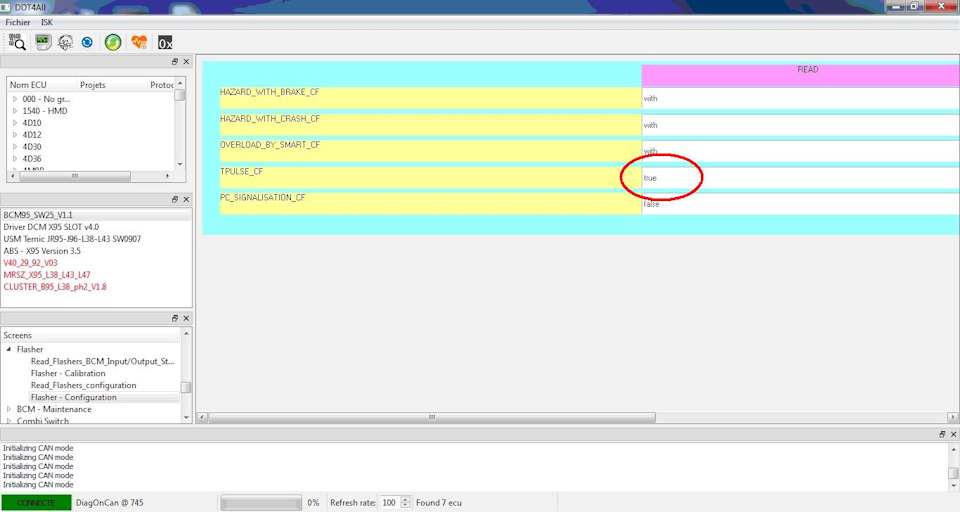 После изменения. Для активации параметра TPULSE_CF в колонке (WRITE) требуется изменить его значение на «true», после чего активировать режим эксперта (он блокирует запись в память по неосторожности) и нажать кнопку отправки команды «Send». Все — вежливые поворотники активированы. — Renault Fluence