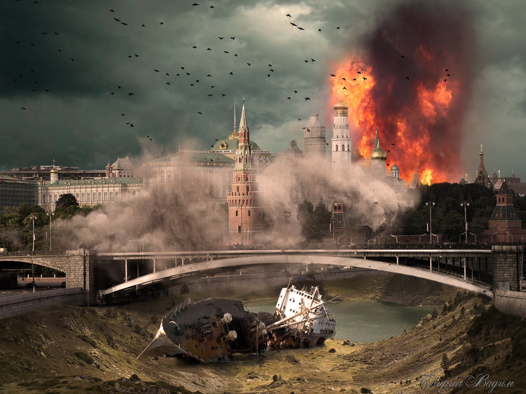 Разрушенная столица. Москва после апокалипсиса. Москва после ядерной войны. Разрушенный Кремль. Москва после ядерного взрыва.