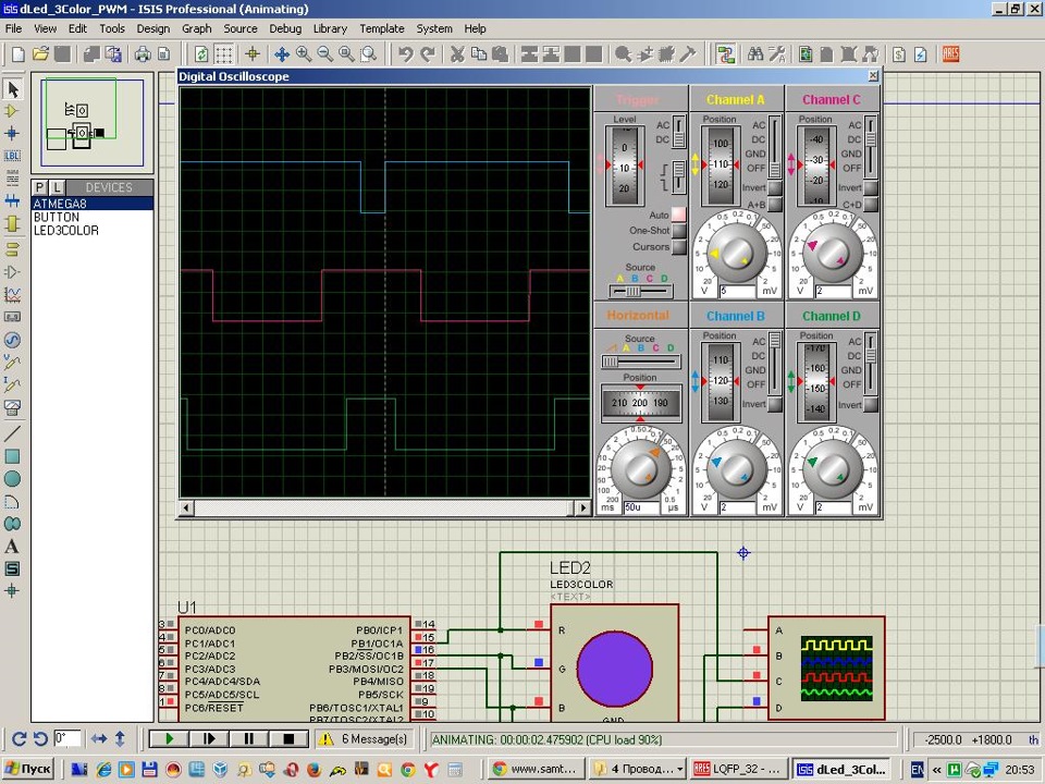 осциллограф в протеусе